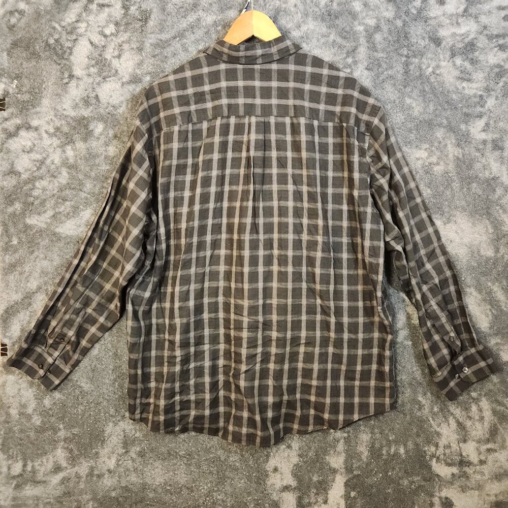 Van Heusen Men Button Down Shirt Big Size 2XL 18 18.5 Black Work Plaid Twill - Picture 9 of 11